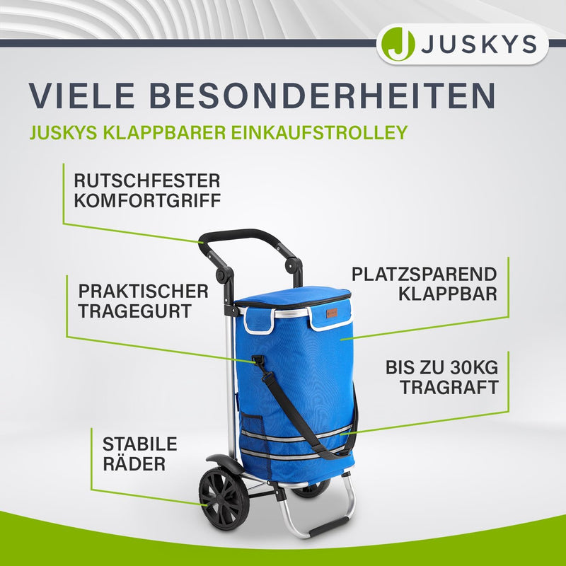 Juskys Einkaufstrolley 3in1 mit 2 Rollen für Shopping - 56 L Tasche abnehmbar - Trolley klappbar & m