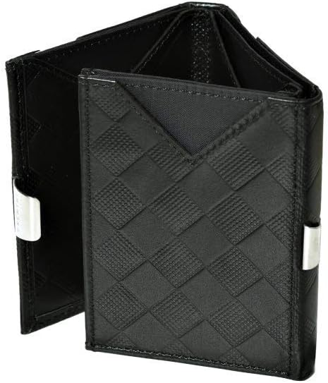 EXENTRI Leder Dreifachgefaltete Brieftasche aus Chess - RFID- Schutz mit Verschlussclip aus Edelstah