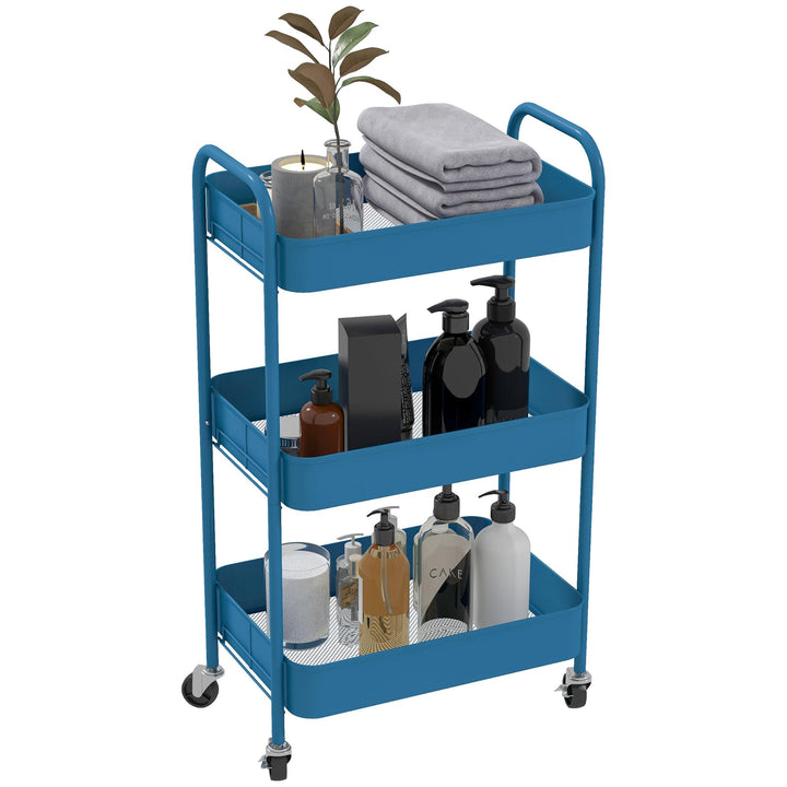 HOMCOM Servierwagen aus Stahl, Servierwagen mit Rollen, 3 Ebenen, perforierte Tabletts – 45 x 30,6 x