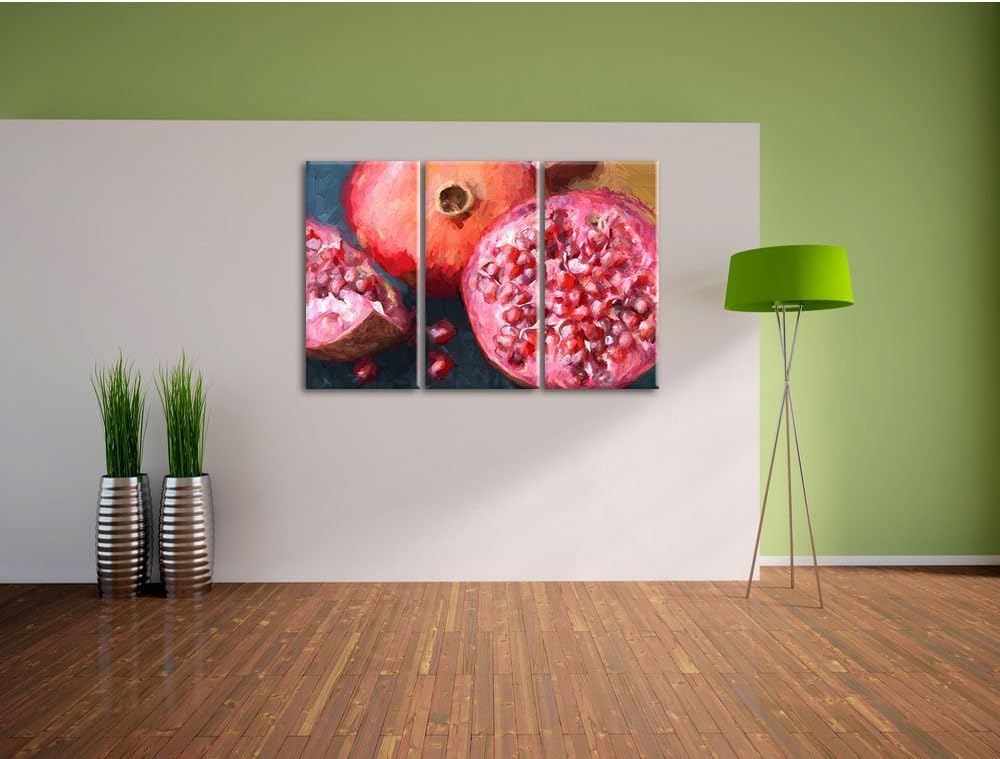 Pixxprint Granatapfel als Leinwandbild | Grösse: 3 Teilig (120x80) | Wandbild| Kunstdruck | fertig b