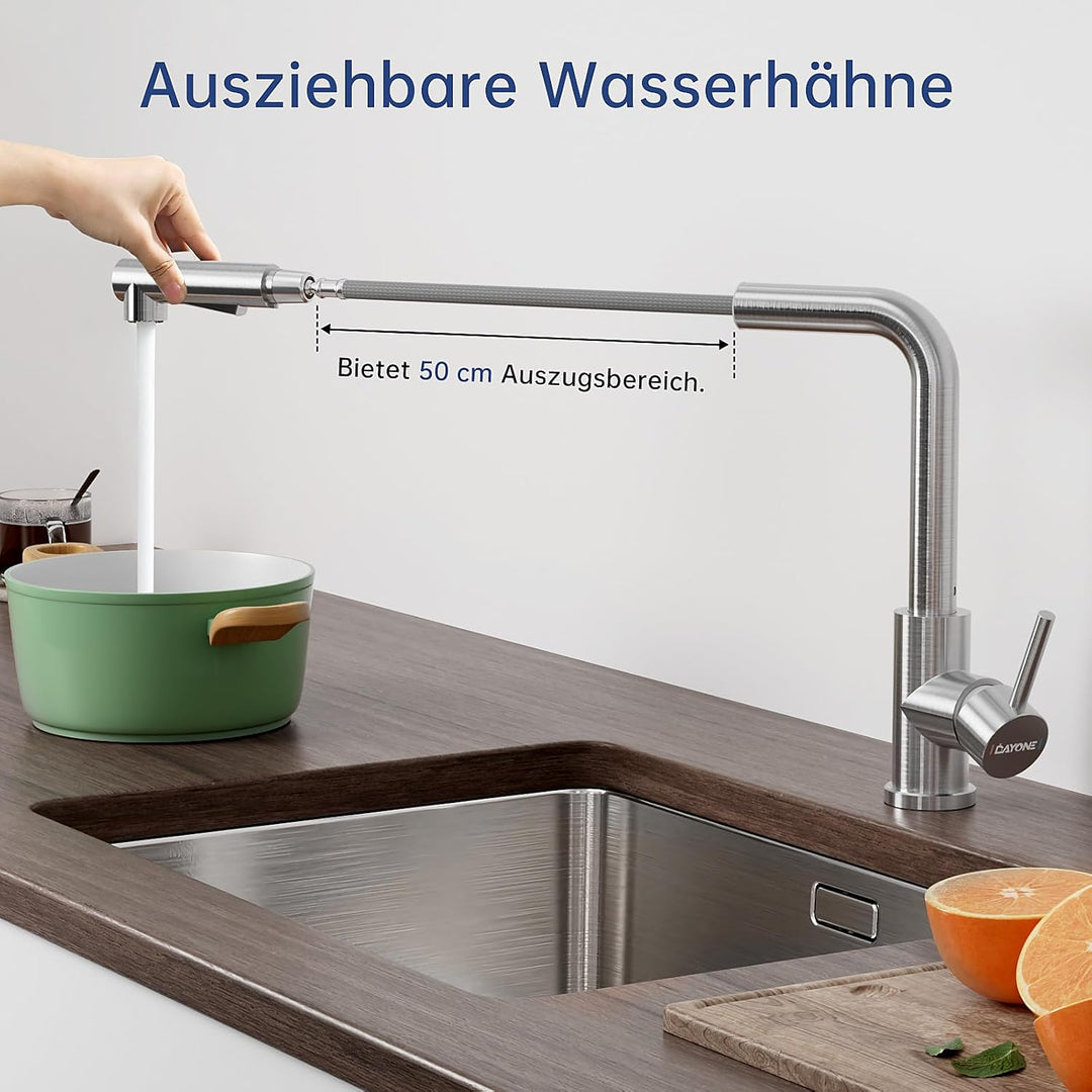 DAYONE Niederdruck Wasserhahn Küche Ausziehbar, Niederdruck Armatur Küche Ausziehbar 3 Anschlüsse, 2