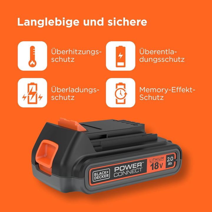 BLACK + DECKER Lithium Akku kompatibel mit BLACK + DECKER 18 V 2,0 Ah, BL2018-XJ Produkten Slidepack