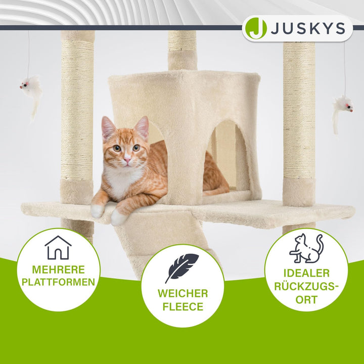 Juskys XXL Kratzbaum Amy beige — Katzenbaum mit Höhlen, Liegeflächen, Leitern & Sisal-Stämmen — Stab