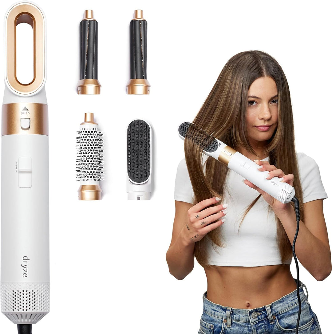 Dryze airstyler 5 in 1, lockenstab, haartrockner, warmluftbürste, föhnbürste, föhn… (Creme white), C