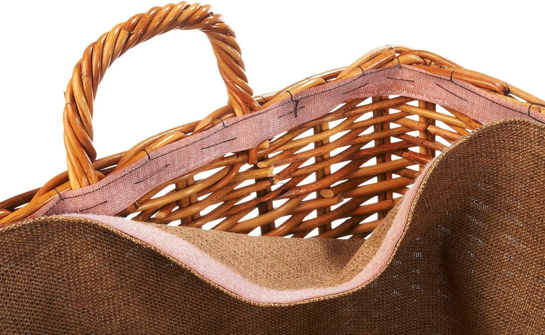 Holztrage Holzkorb für Kaminholz - Rattan Lacak mit abnehmbarem Leinenstoff