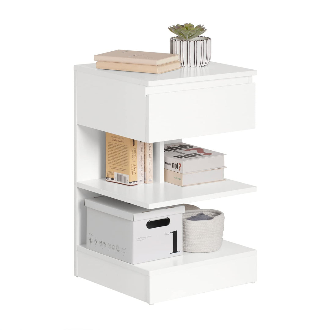 SoBuy FBT49-W Beistelltisch Nachttisch Nachtschrank Kommode mit 1 Schublade und 3 Ablagen weiss BHT