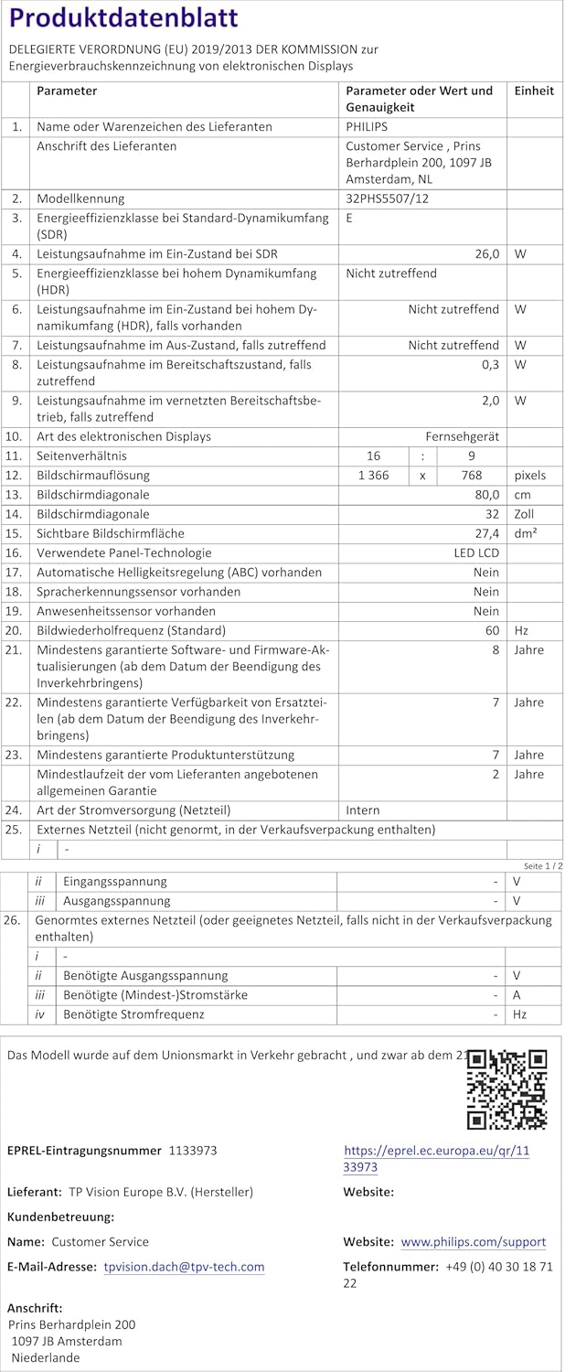 Philips 32PHS5507/12 80 cm (32 Zoll) Fernseher (HD, Triple Tuner, HDMI, USB, CI+, Mattschwarz) [Mode