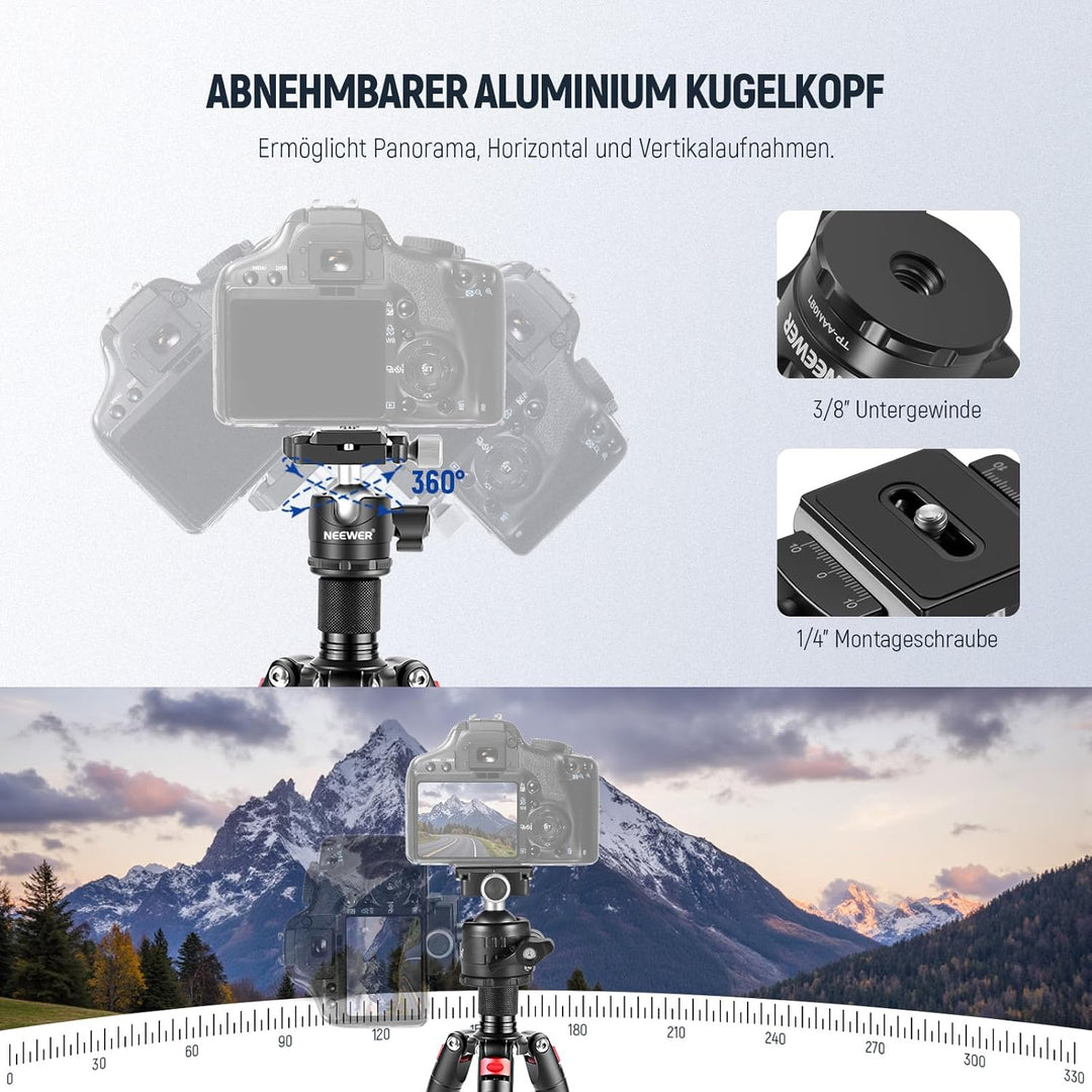 NEEWER Mini Stativ für Kamera mit 360°Kugelkopf Aluminiumlegierung 20"/ 50cm 1/4" Arca Type QR Plate