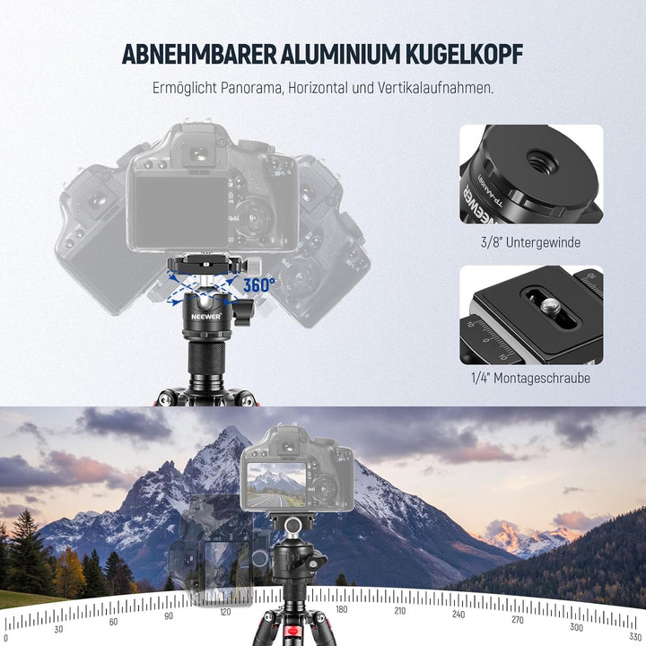 NEEWER Mini Stativ für Kamera mit 360°Kugelkopf Aluminiumlegierung 20"/ 50cm 1/4" Arca Type QR Plate