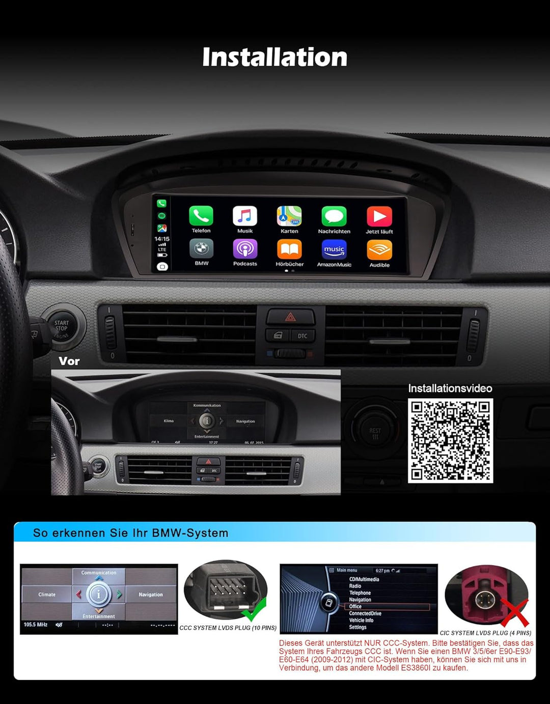 Erisin 8.8" Android 12 8-Kern Autoradio GPS Navi für BMW 3er E90 E91 E92 E93 5er E60 E61 6er E63 E64