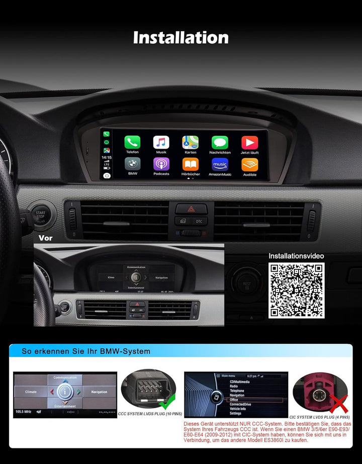 Erisin 8.8" Android 12 8-Kern Autoradio GPS Navi für BMW 3er E90 E91 E92 E93 5er E60 E61 6er E63 E64