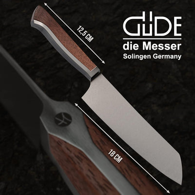 GÜDE Solingen - Santoku Messer geschmiedet, 18 cm, Walnussholz, CAMINADA, Handmade Germany, Braun