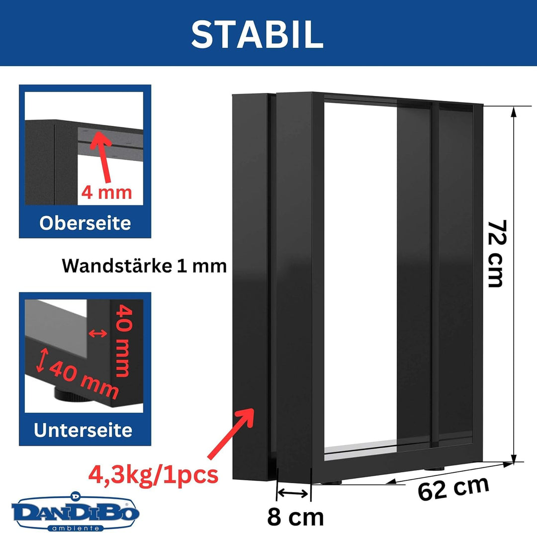 DanDiBo 2X Tischbeine Metall Schwarz 72 x 62 cm Tischgestell Höhenverstellbar 96662 Tischfüsse Möbel