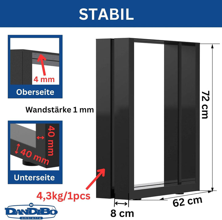 DanDiBo 2X Tischbeine Metall Schwarz 72 x 62 cm Tischgestell Höhenverstellbar 96662 Tischfüsse Möbel