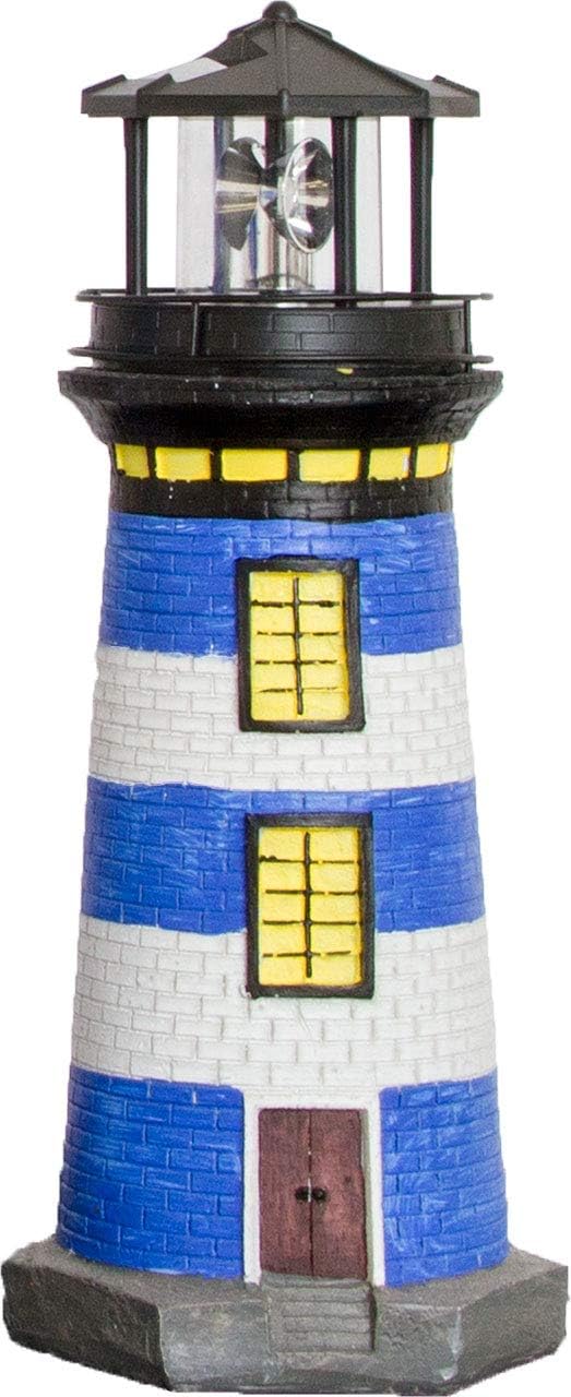 NATIV LED Solar-Leuchtturm mit rotierender Leuchte, handgefertiger Dekoturm für den Aussenbereich, 3