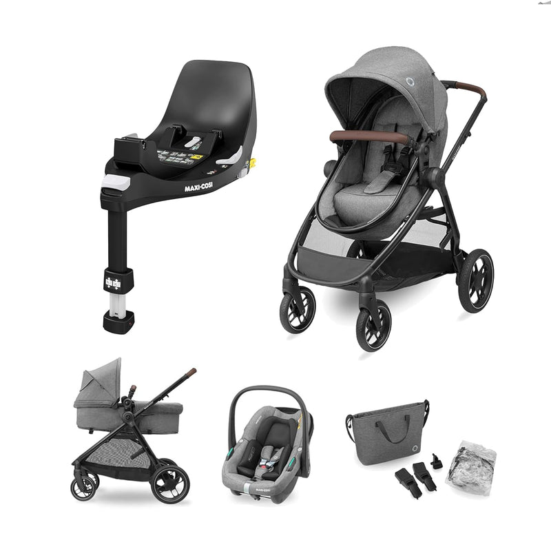 Maxi-Cosi Zelia S Trio Kinderwagen 3in1 Set, FamilyFix 360 drehbare Basisstation Bundle - Kinderwage