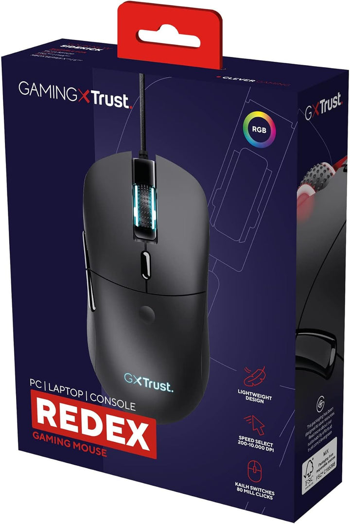 Trust Gaming GXT 981 Redex Federleichte Gaming-Maus, 200-10.000 DPI, 80-Mill-Kailh-Schaltern, Optisc