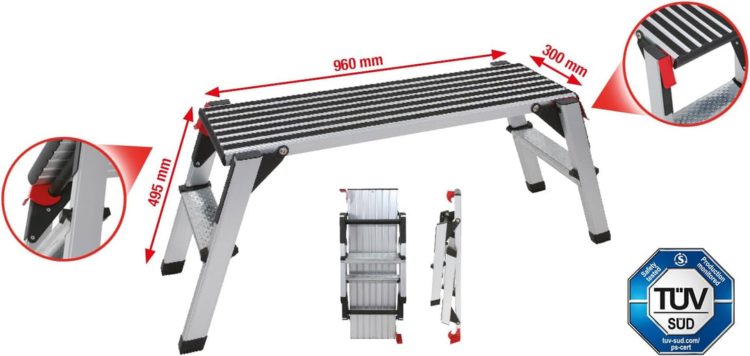 KS Tools 800.0960 Aluminium-Sicherheits-Laufbühne, L1270xB446xH495mm Single, Single