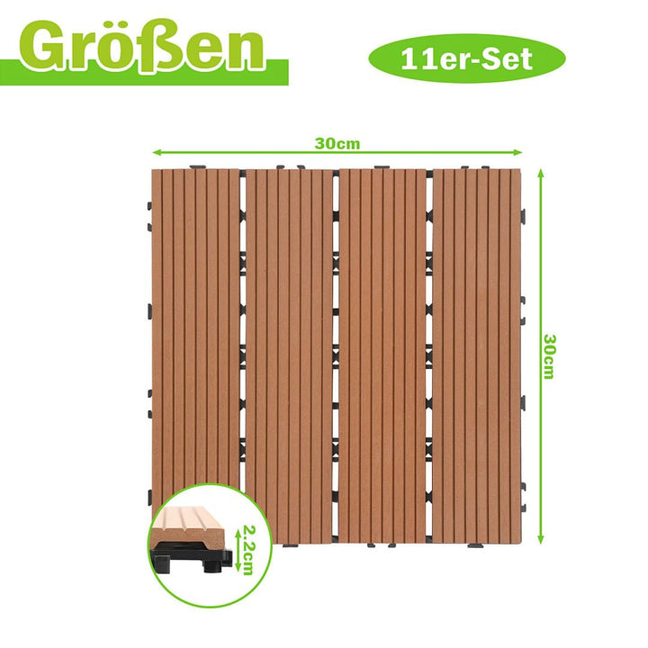 Gimisgu WPC Terrassenfliesen Holzoptik, Balkonfliesen Klicksystem Terrassendielen Klickfliese Kunsts