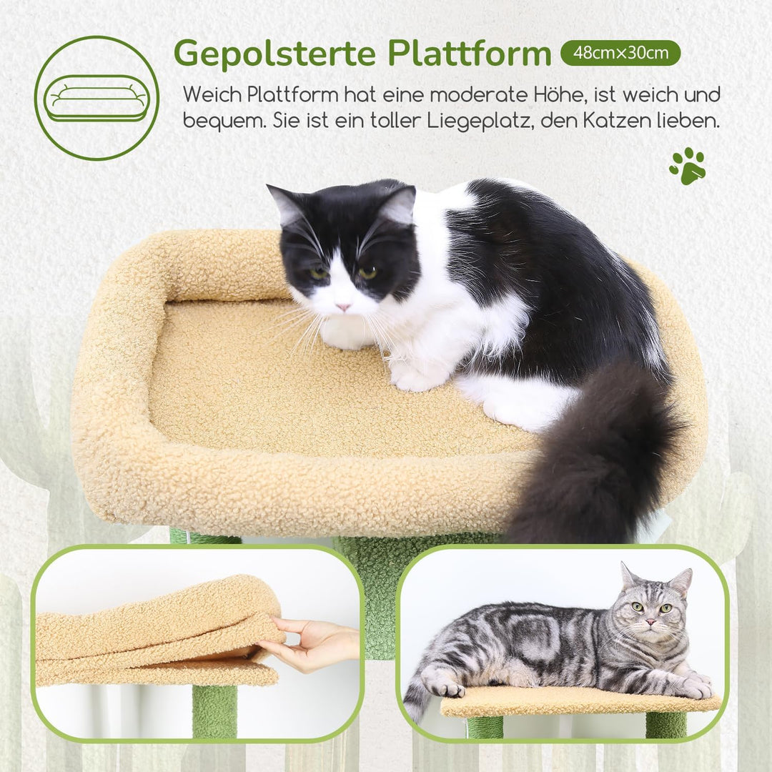 Globlazer Kratzbaum Grün Kaktus mit Extragrosse Hängematte 45 * 40cm, Grosse Katzenhaus, Gepolsterte