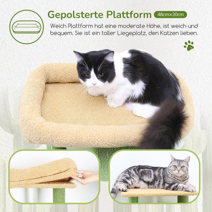 Globlazer Kratzbaum Grün Kaktus mit Extragrosse Hängematte 45 * 40cm, Grosse Katzenhaus, Gepolsterte