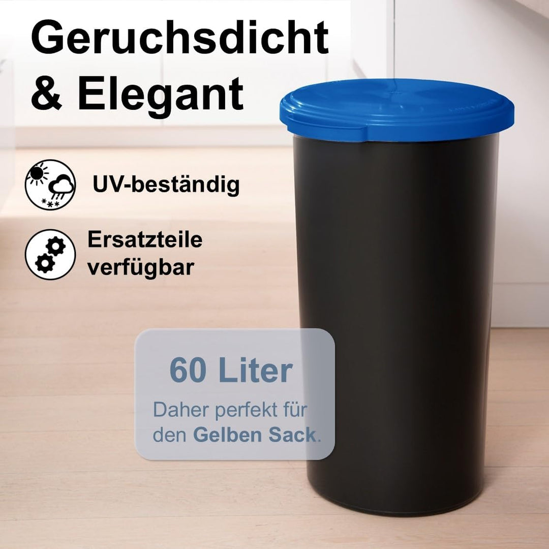 KUEFA 60L Müllsackständer mit flachem Deckel - Gelber Sack Mülleimer (Blau), Blau