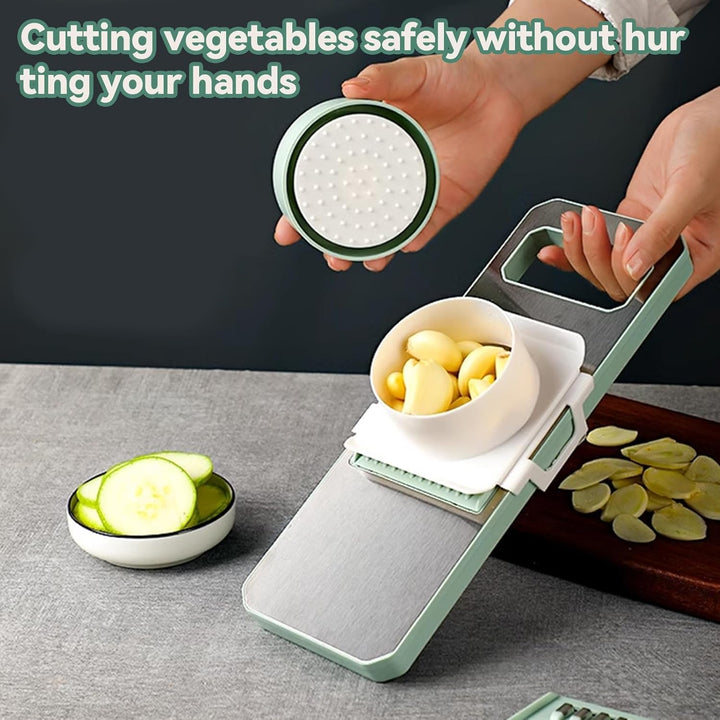 7 in 1 Edelstahl Mandoline Gemüsehobel & Küchenreibe – Gurkenhobel für dünne Scheiben, Reibe für Gem