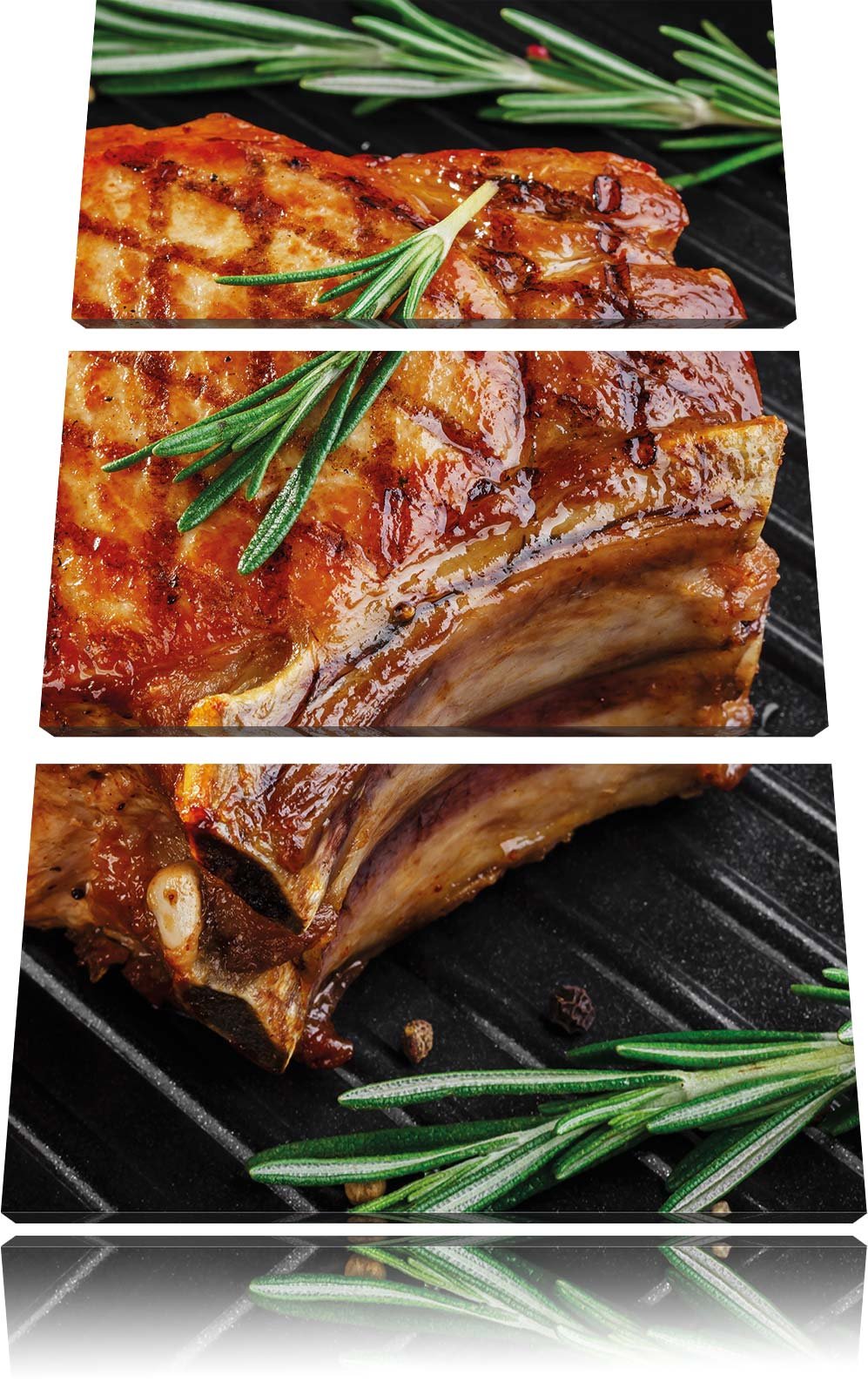 Pixxprint Steak Rumpsteak Fleisch als Leinwandbild | Grösse: 3 Teilig (120x80) | Wandbild| Kunstdruc