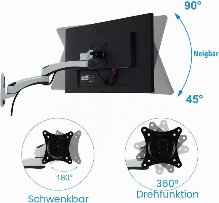 HFTEK® – Monitor TV Wand Halter Wandhalterung für Bildschirme von 15 bis 27 Zoll mit VESA 75/100 (HF
