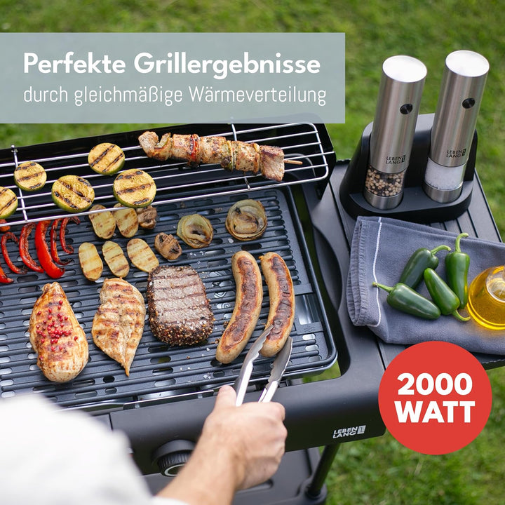 LEBENLANG 2in1 Elektrogrill Tischgrill elektrisch - Inkl. Standfuss & Grillzange I Elektro Grill für