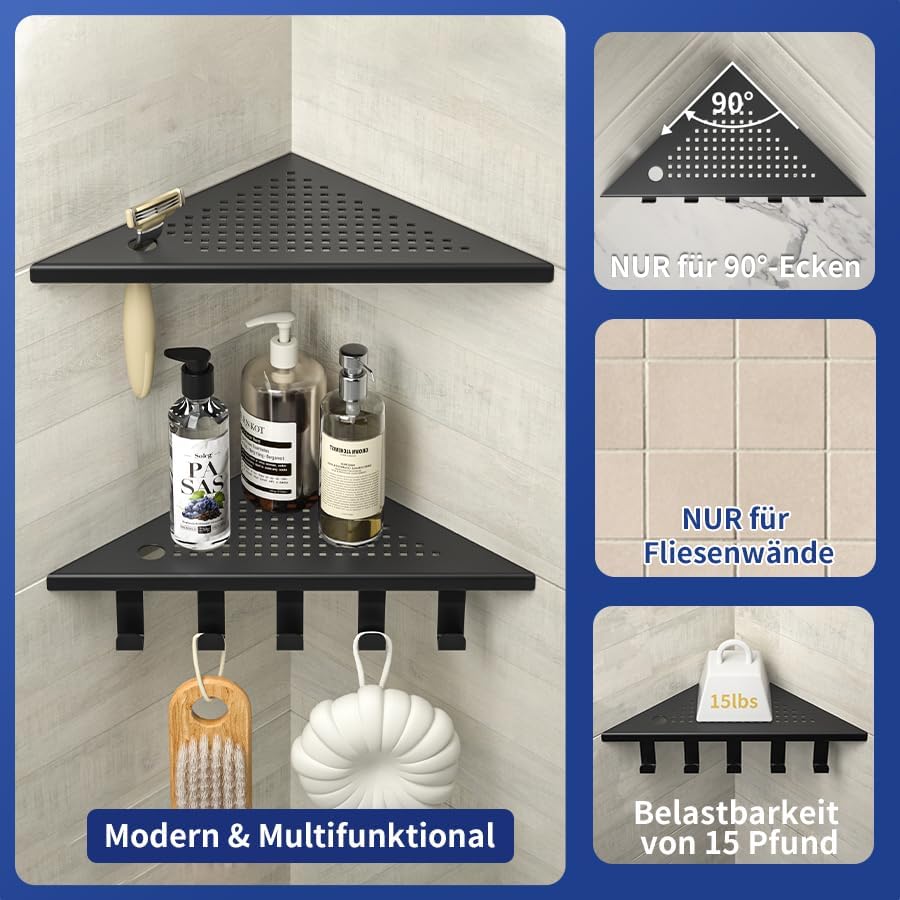 Eck-Duschregal 304 Edelstahl,Eckregal Dusche 25.4cm,Duschablage Ecke für Badrenovierung,Eckablage Du