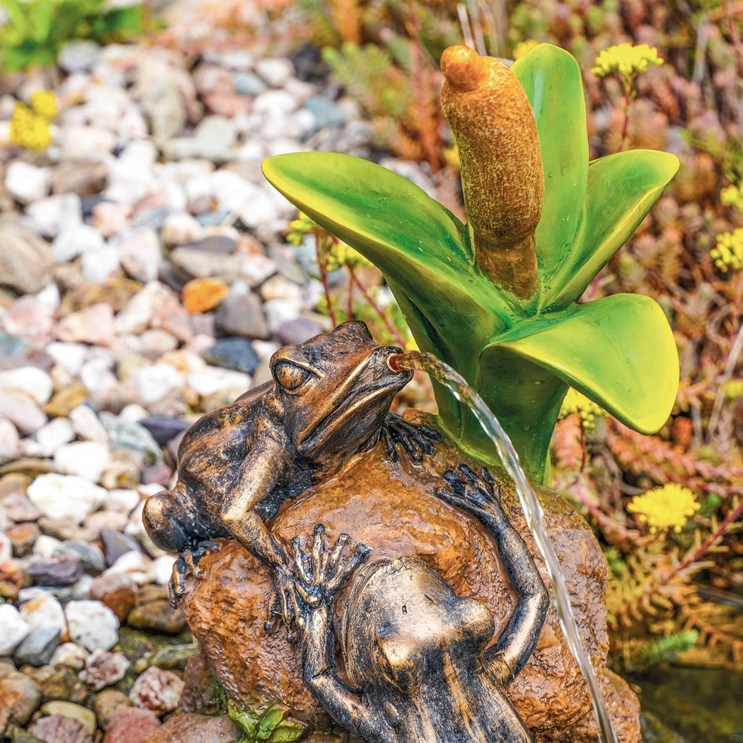 Esotec Solar Wasserspeier Set Frösche Rohrkolben, Solarpumpe, Teichfigur Gartenfigur Gartenstatue, T