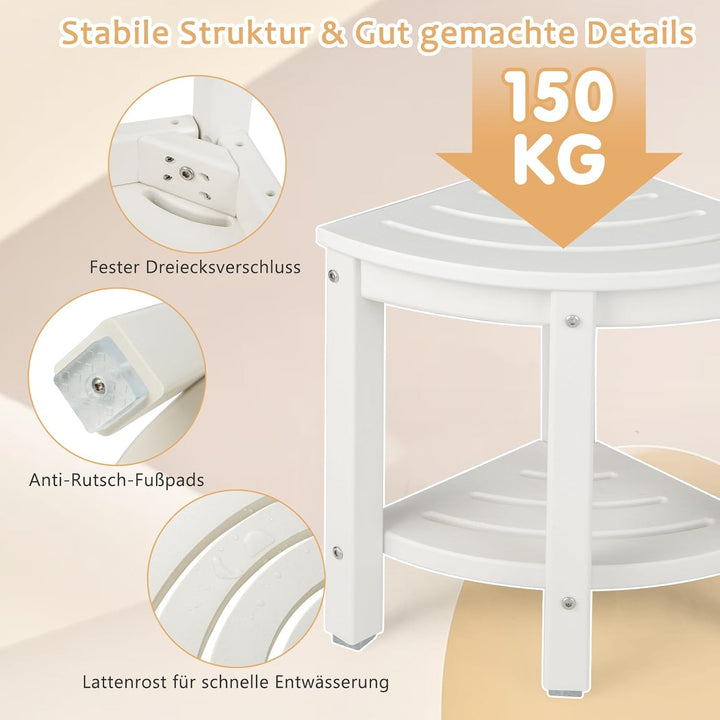 GOPLUS Eck-Badhocker mit Ablage, Duschbank Fächerform, Duschhocker für badzimmer, Balkon, bis 150 kg