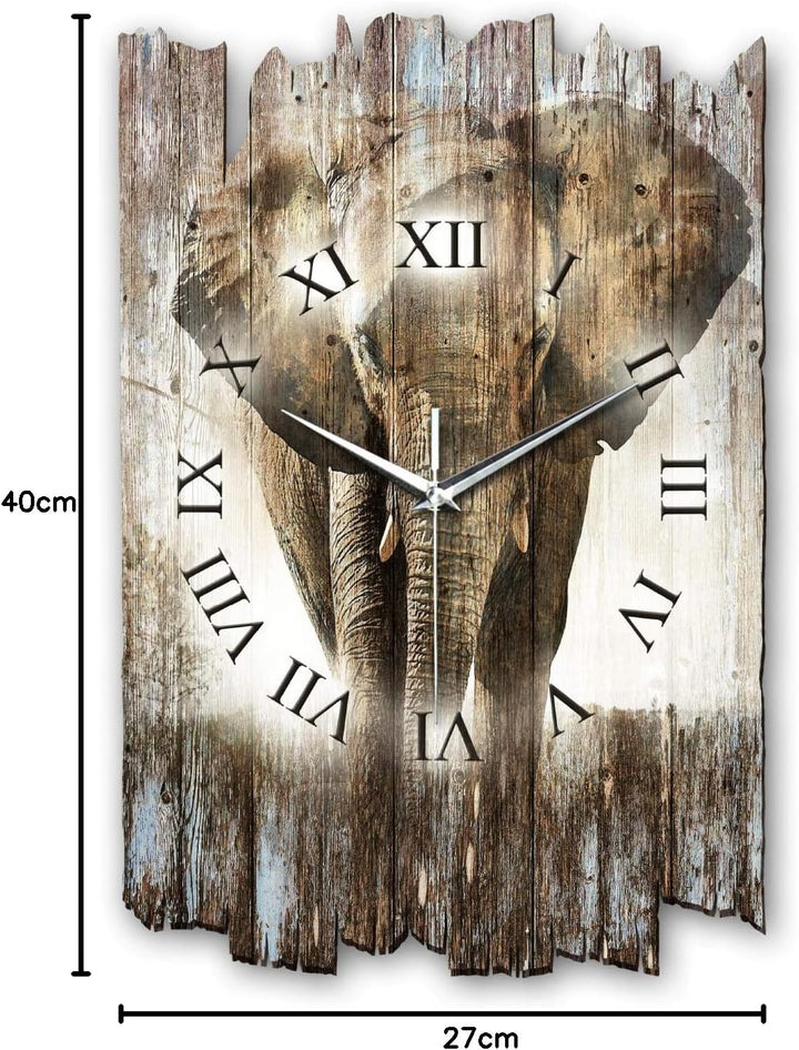 Kreative Feder Designer Wanduhr „Elefant“ aus Holz 40x27cm im Shabby Style Design - Designeruhr mit