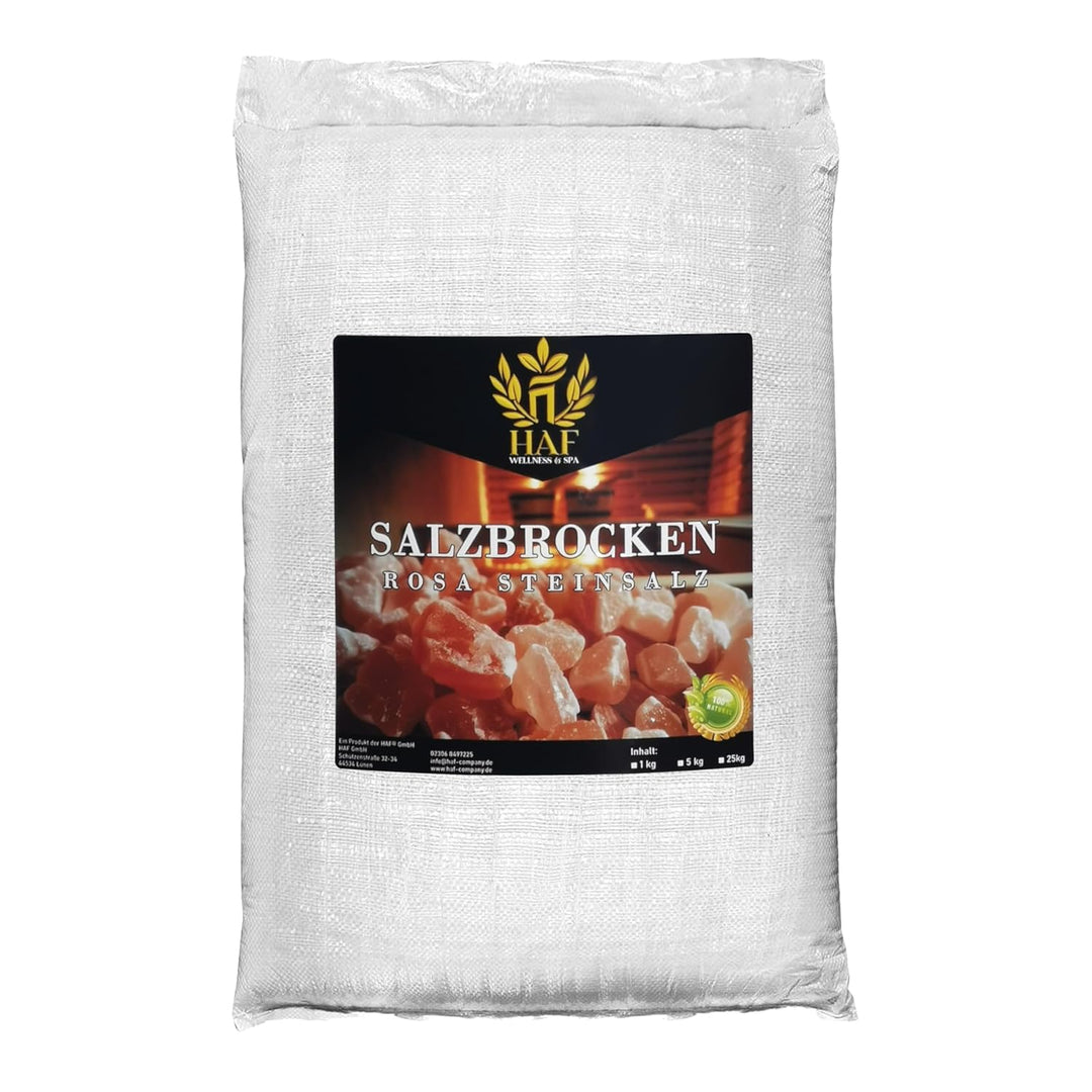 HAF® Rosa Salzbrocken 25 kg | Grobe Steinsalz Brocken ohne Zusätze und naturbelassen aus der Salt Ra