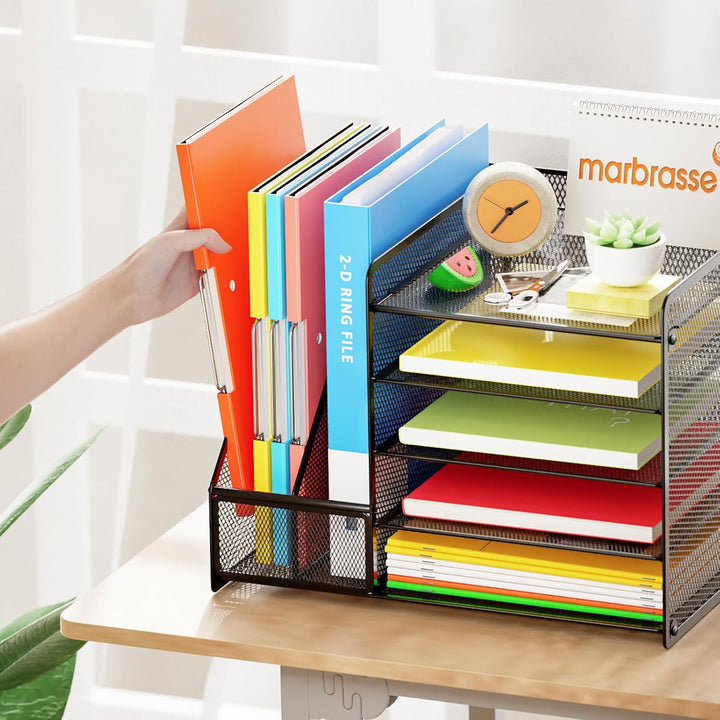 Marbrasse Schreibtisch Organizer mit Aktenhalter,5stöckig Papier-Briefablage,Netz-Schreibtisch-Organ