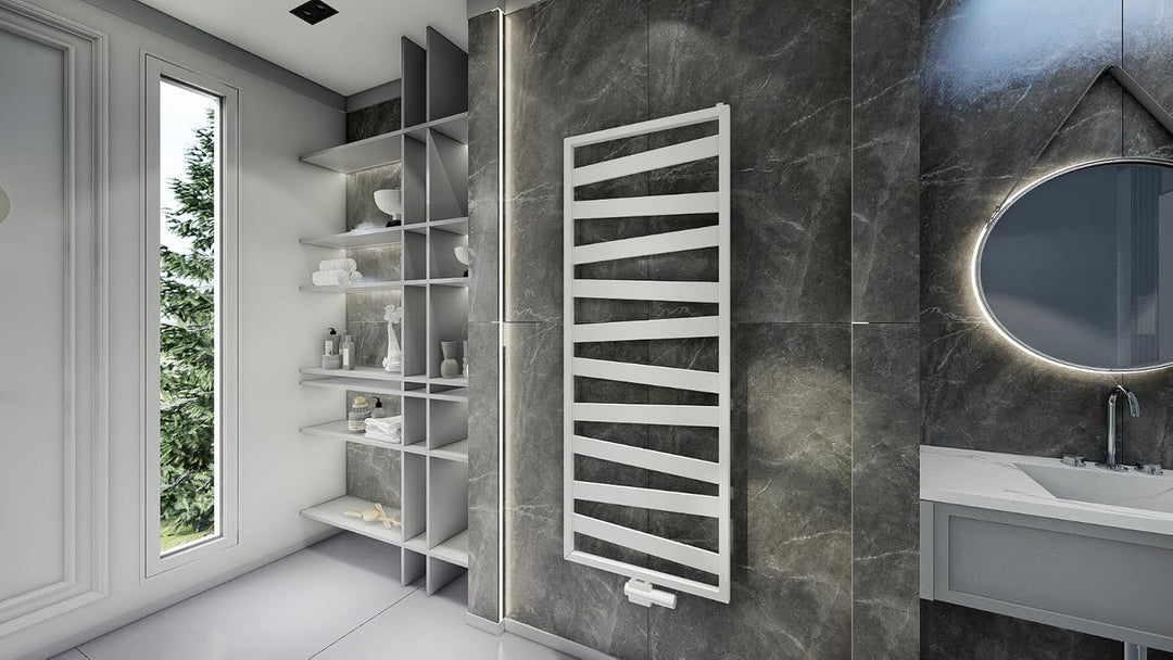 MCHeat Designheizkörper - 600 x 1570 mm - Badheizkörper Weiss - Handtuchwärmer mit Mittelanschluss -