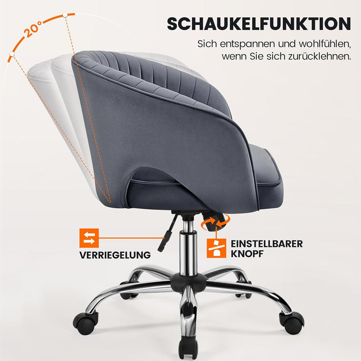 Yaheetech Bürostuhl mit Samtbezug, Ergonomischer Schreibtischstuhl mit Armlehnen, Drehstuhl mit Roll