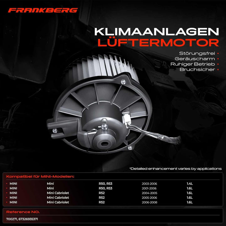 Frankberg Heizungsgebläse Gebläsemotor Kompatibel mit M.i.n.i R50 R53 One Cooper 1.4L 1.6L 2001-2006