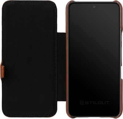 STILGUT Book Case kompatibel mit Google Pixel 8 Hülle aus Leder mit Clip-Verschluss, Lederhülle, Kla