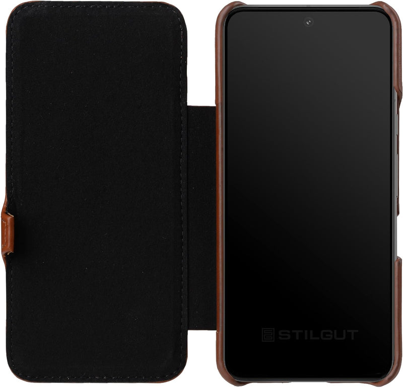 STILGUT Book Case kompatibel mit Google Pixel 8 Hülle aus Leder mit Clip-Verschluss, Lederhülle, Kla