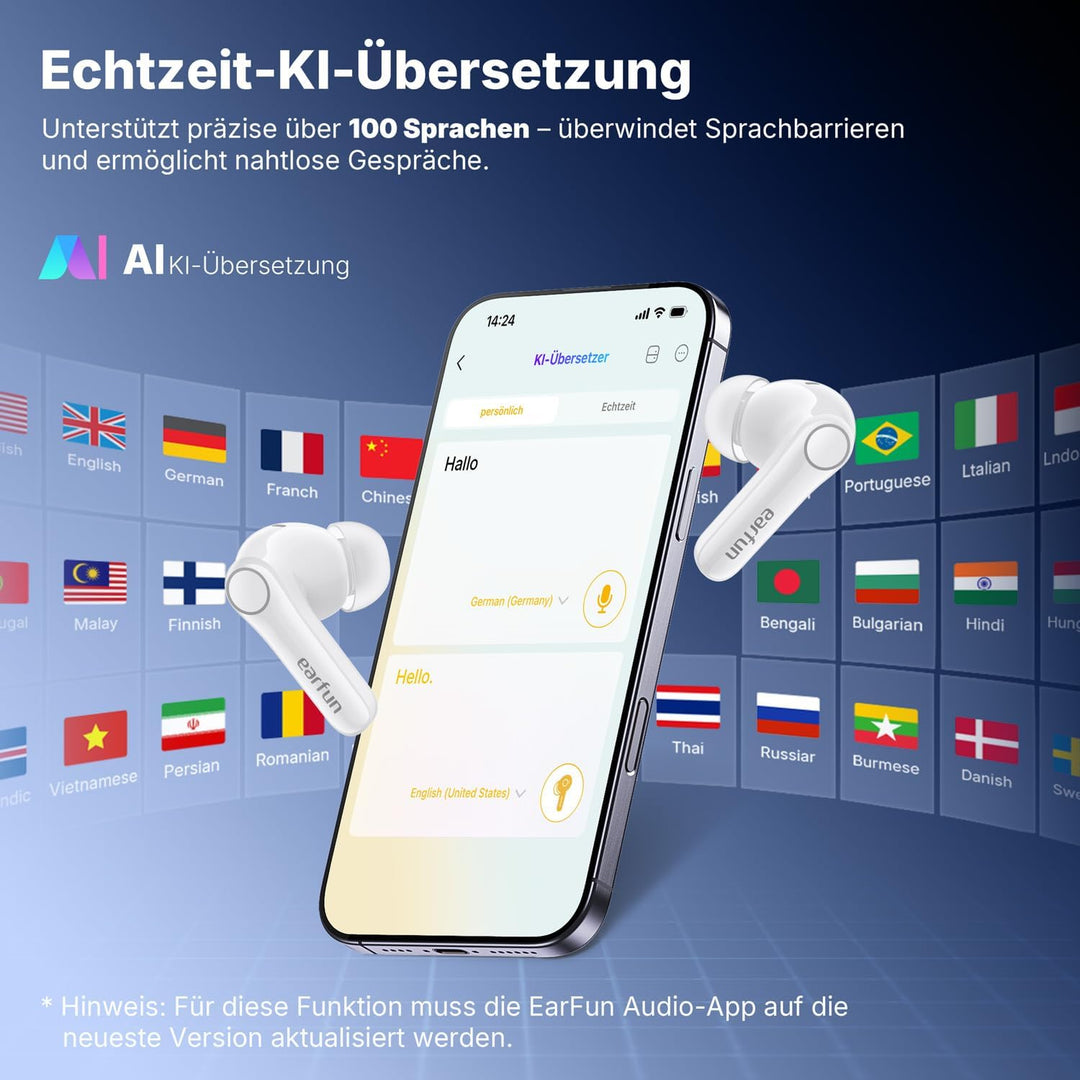 EarFun Air Pro 4+ Bluetooth Kopfhörer mit Noise Cancelling, Hybrid-Treibersystem, Hi-Res Audio, aptX