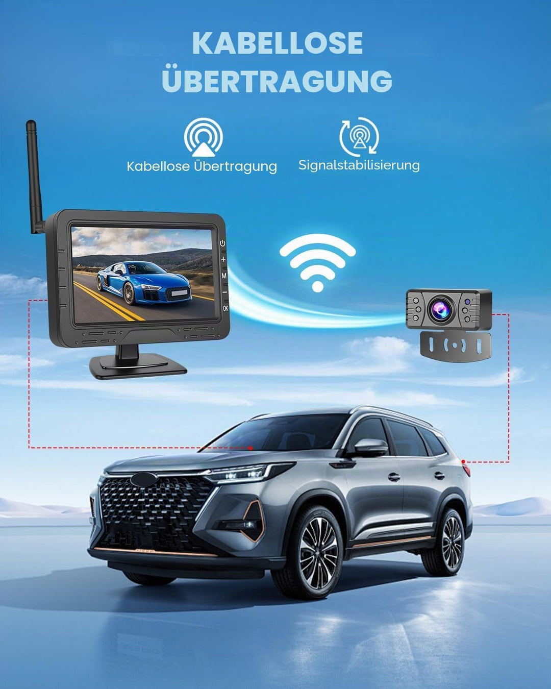Hikity 4,3 Zoll Kabelloses Universelles Rückfahrkamera-System für Mini-Auto, Van, SUV, Pickup, Anhän