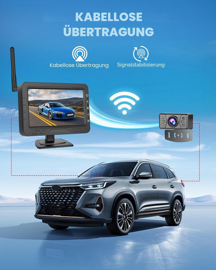 Hikity 4,3 Zoll Kabelloses Universelles Rückfahrkamera-System für Mini-Auto, Van, SUV, Pickup, Anhän