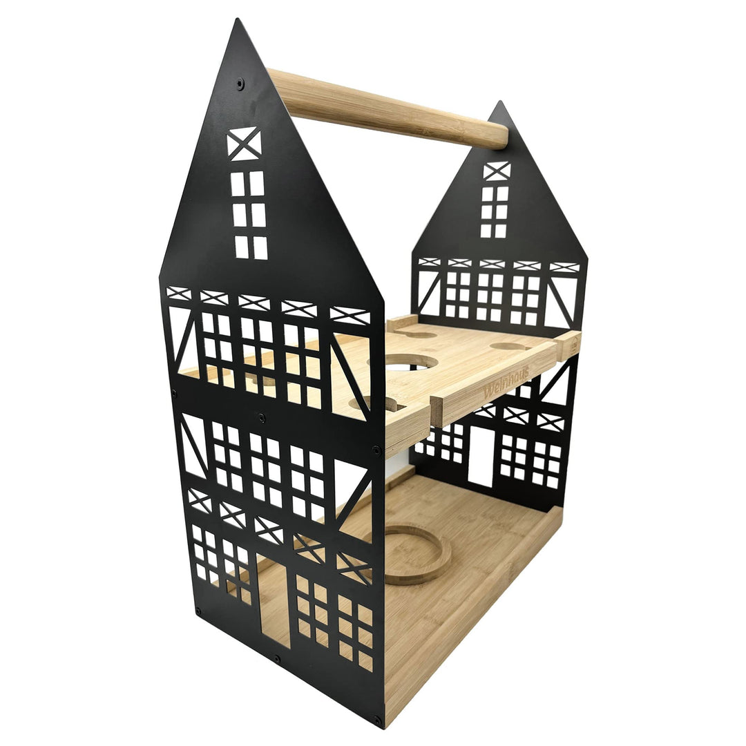 UNUS Home Etagere Weinhaus, 2 Etagen mit Griff, für Weinflasche und Weingläser mit Halterungen, Tabl
