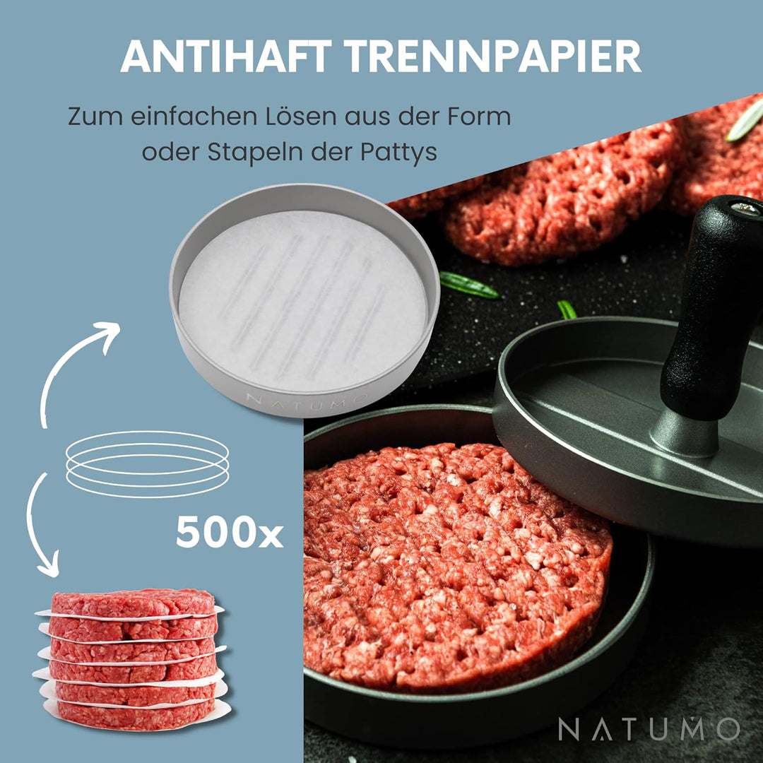 NATUMO Antihaft Burger Papier Zuschnitte (Ø11cm – 500 Blatt), rundes Wachspapier als Trennpapier in