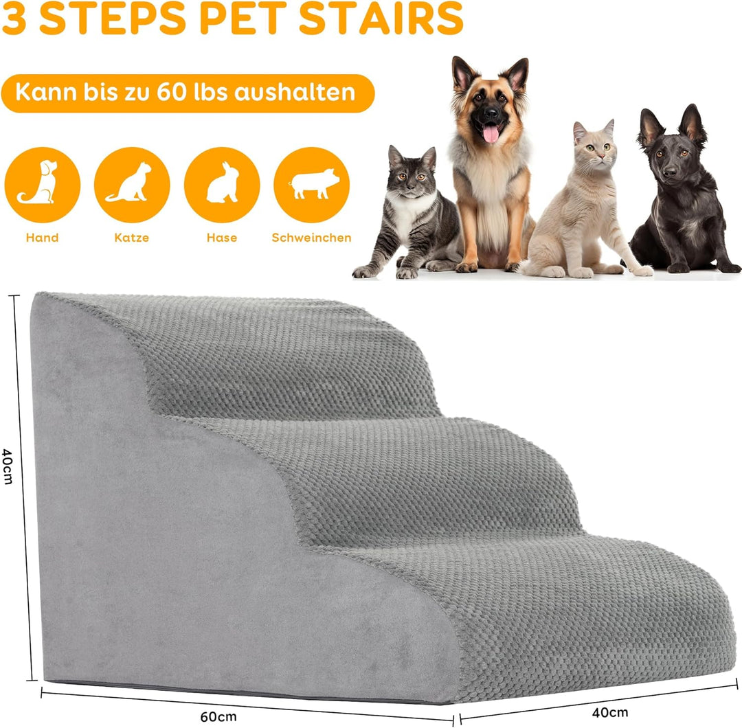 Hundetreppe für Kleine Hunde, 3-Stufen, Hunderampe für Sofa Bett, Haustiertreppe mit Abnehmbarem, Wa