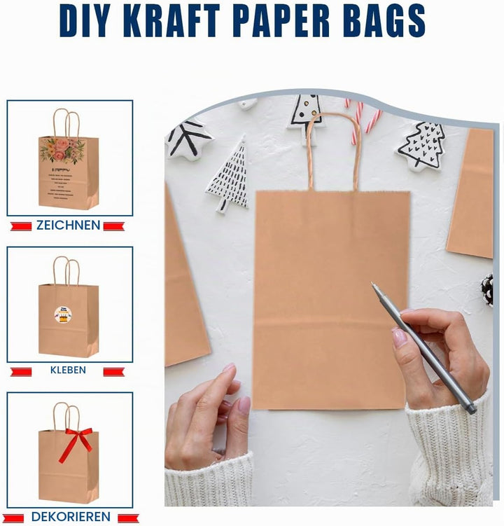 Gcardist 600 Stück Braun Geschenk Taschen mit Griffen Bulk8.3"x 6"x 3.15" Zoll kleine Grösse Kraftpa