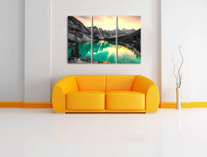 prachtvoller Moraine Lake in Canada schwarz/weiss 3-Teiler Leinwandbild 120x80 Bild auf Leinwand, XX