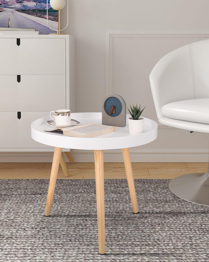 WOLTU Beistelltisch rund klein Couchtisch Blumenständer Nachttisch Massiv Holz skandinavisches Desig